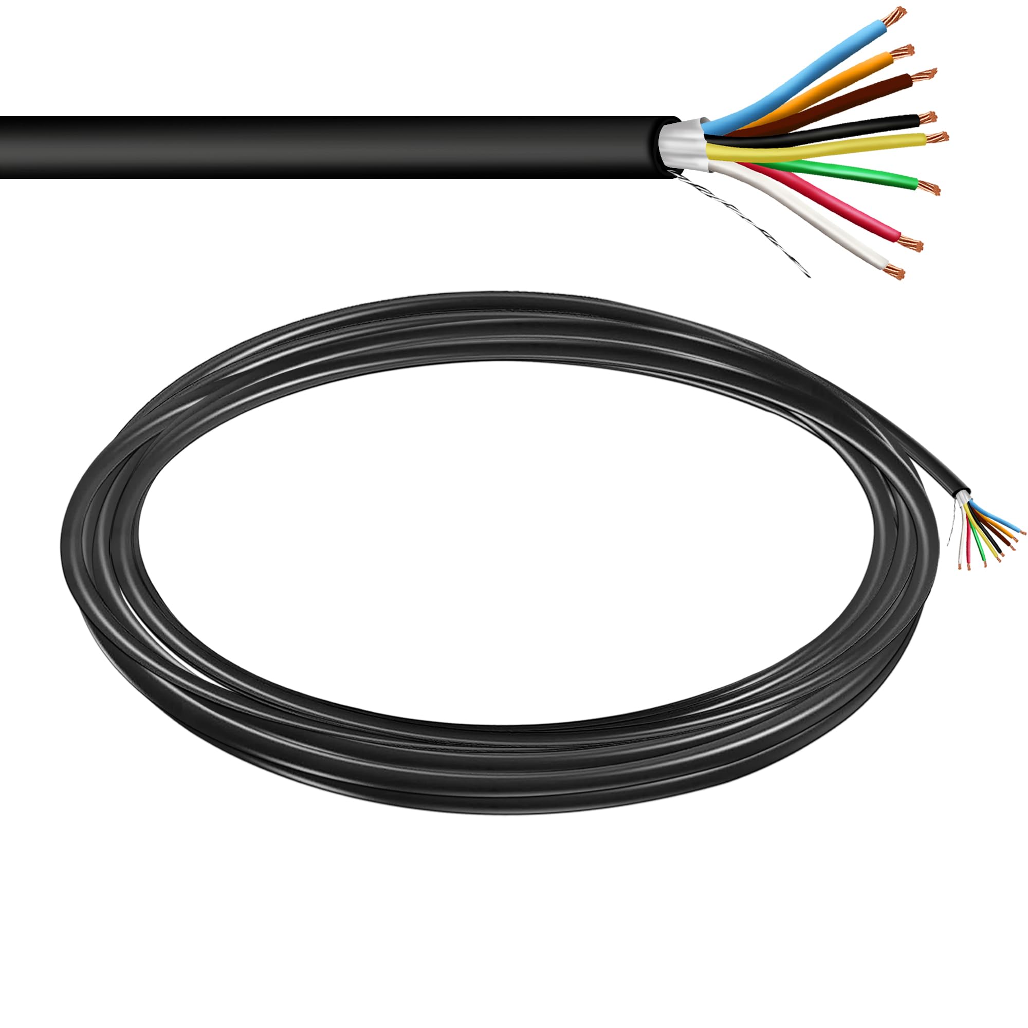 Custom Cable Connection 22 AWG 8 Conductor Stranded Shielded Plenum Cable CL3P Black Jacket for Security/Alarm/Access Control/Sound - 25 Foot Roll in a Bag