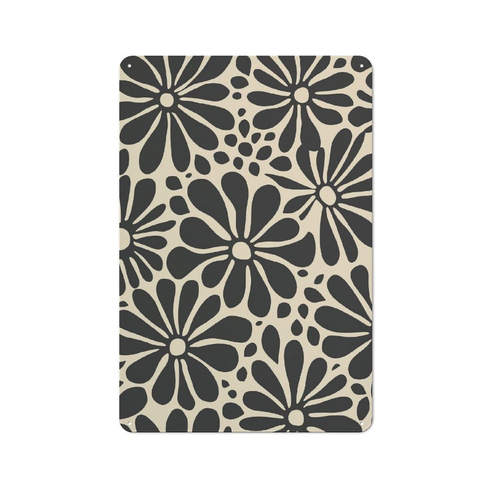 Junmoney Style-8 Old Fashioned Black Daisies Floral Mid Century Decorative Tin Sign 30X20cm, Nostalgic Wall Art For Bedroom, Office, Home Bar Or Dining Room