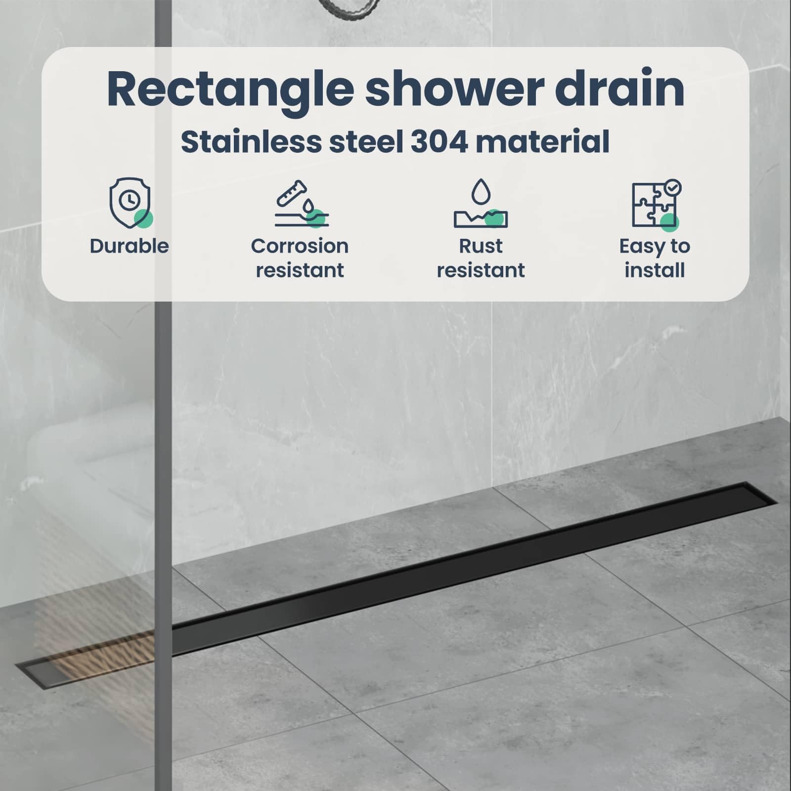 vidaXL Drenaggio Doccia 2 in 1 Nero 100 cm Acciaio Inox 304, Stile per Il Bagno, Scarico Doccia Moderno, Soluzione idraulica, Accessori per Il Controllo dell'Acqua