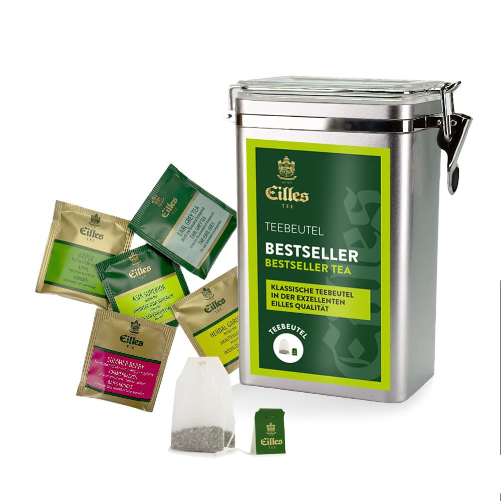 BEST OF Premium Aromadose mit 5 Sorten EILLES Deluxe Teebeutel, 30 Portionen gesamt, wiederverschließbare Dose mit Crystal-Deckel