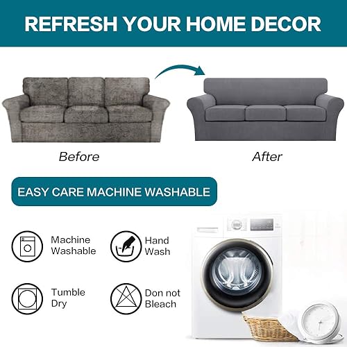 Miniatura 8 de Turquoize Fundas de sofá de 4 piezas para sofá de 3 cojines individuales, paquete de 2 fundas para silla, color gris