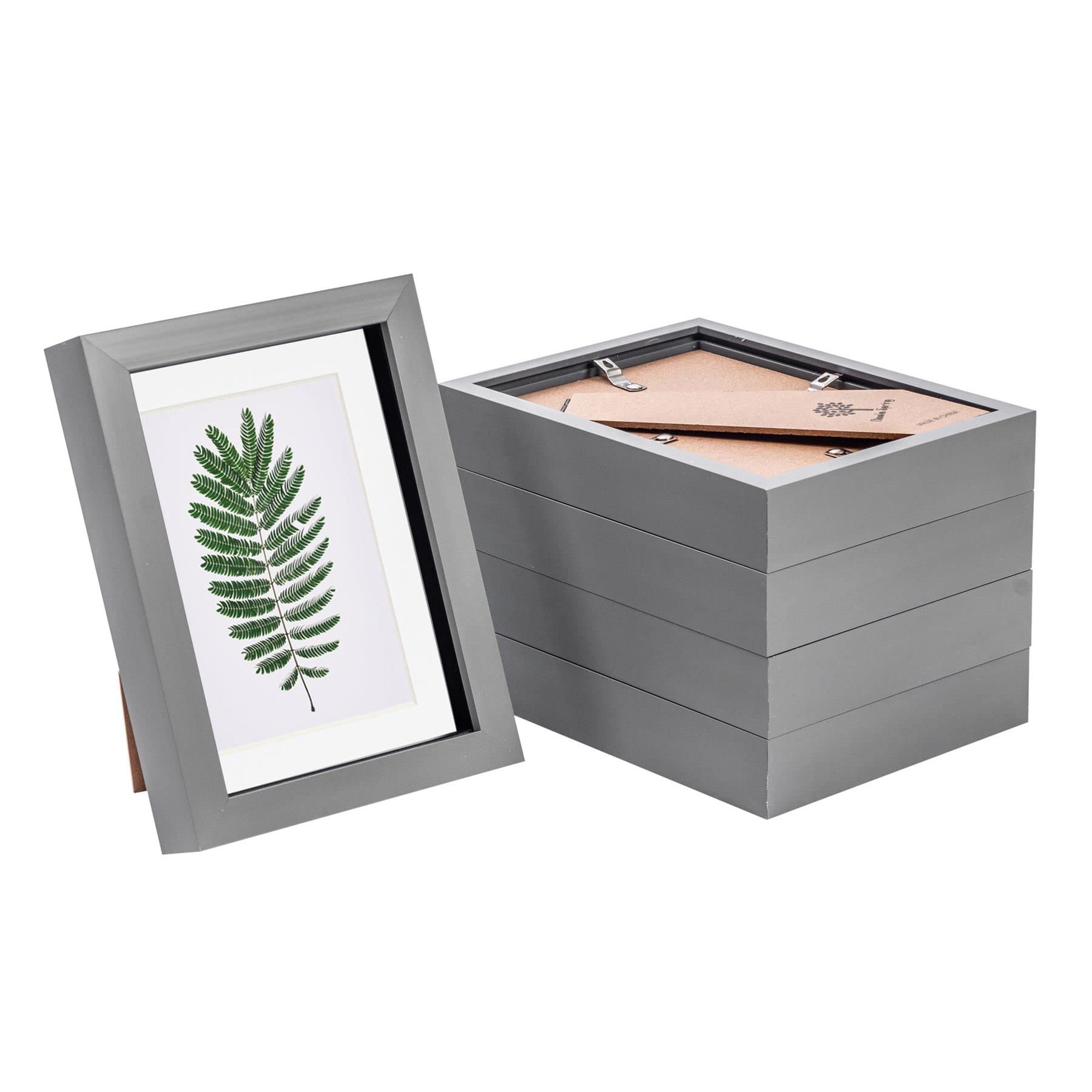 Nicola Spring 3D Shadow Box Photo Frames - 5x7 (12x17cm) - White 4x6 Mount (10x15cm) - Pack of 5 - Grey 3D Photo Frame Box Picture Frame Box Portrait Display Case for Crafts, Keepsakes