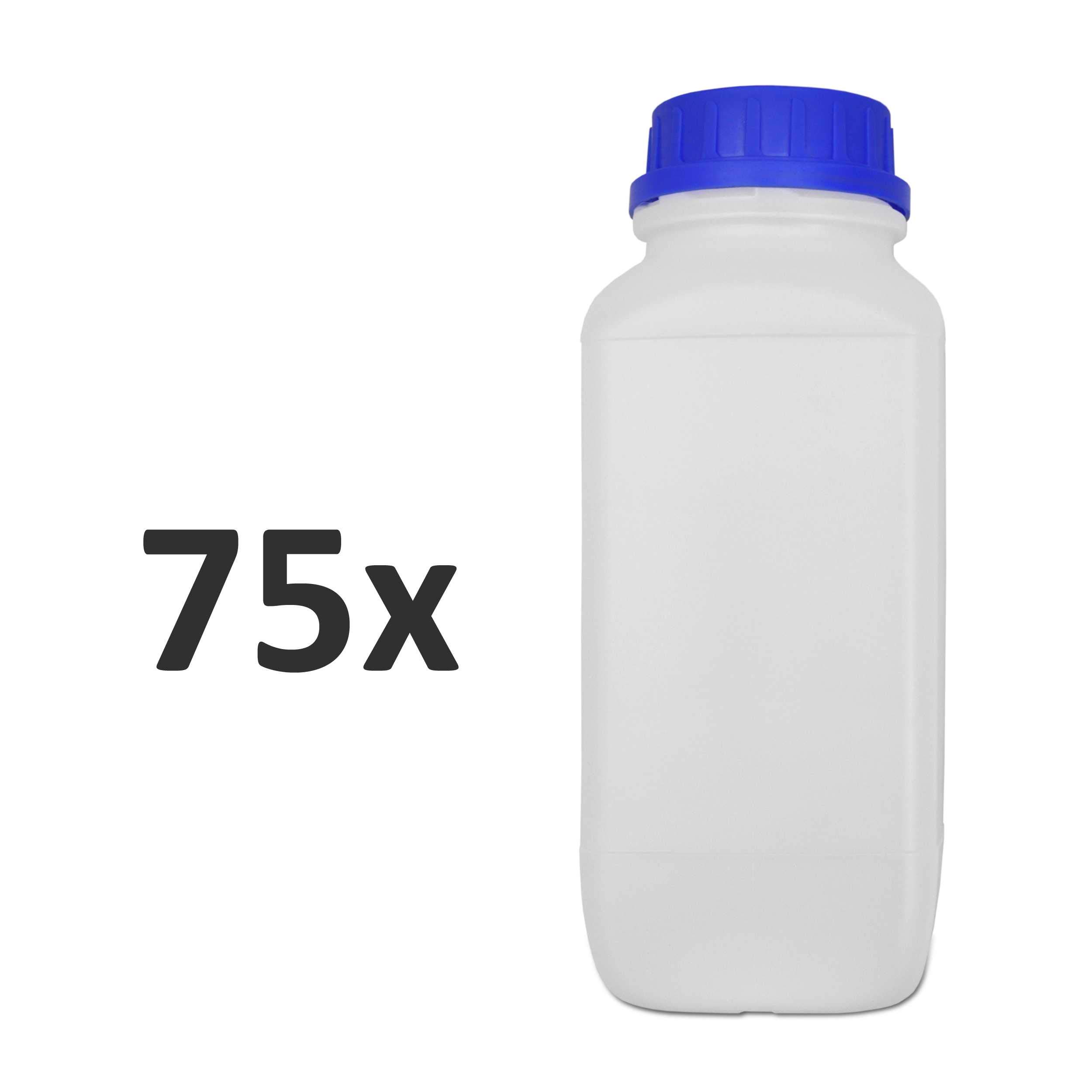 plasteo® 5 x 1000 ml wide neck bottle with screw cap, laboratory bottle, chemical bottle, safe for food with hazardous substances, completely tight, dishwasher-safe, BPA-free