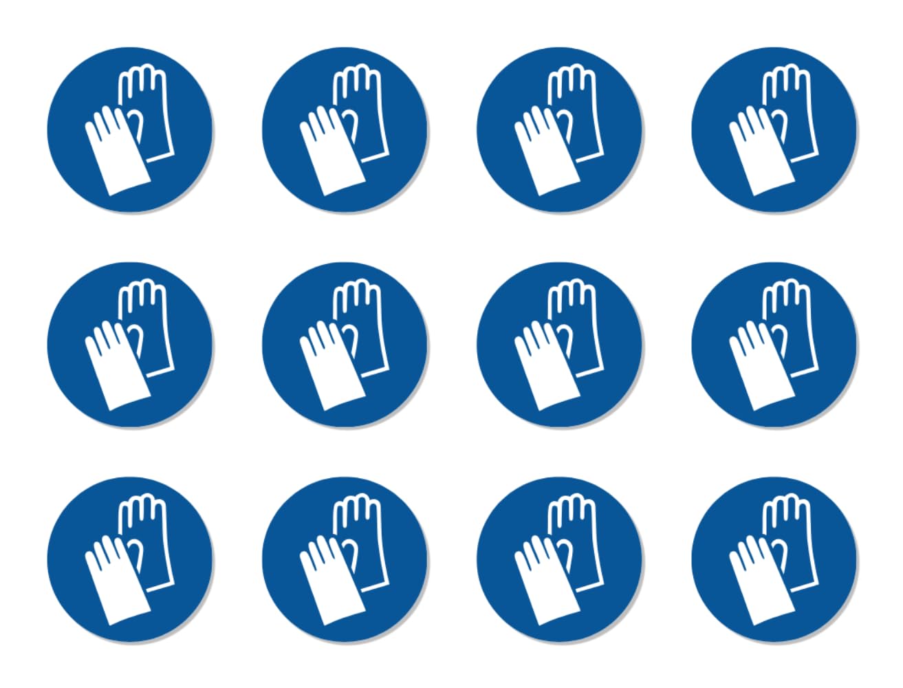 Use hand guards: M009 - DIN EN ISO 7010 / ASR A1.3 - sticker: diameter 2.5 cm, pack of 12, Blue