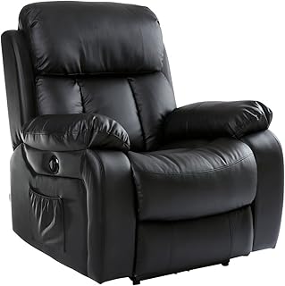 More4Homes CHESTER ELECTRIC HEATED MASSAGE RECLINER BONDED LEATHER CHAIR SOFA GAMING HOME ARMCHAIR (Black)