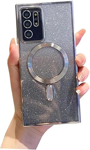 Miniatura 3 de Funda magnética con purpurina para Galaxy Note 10 + Plus, antiarañazos, a prueba de golpes, de lujo, plateada, transparente, protección completa