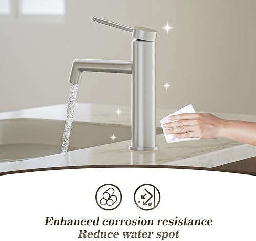 Miniatura 7 de Phiestina Grifo de baño de oro cepillado, grifo de lavabo de baño de una sola manija, con línea de suministro de agua y drenaje desplegable de