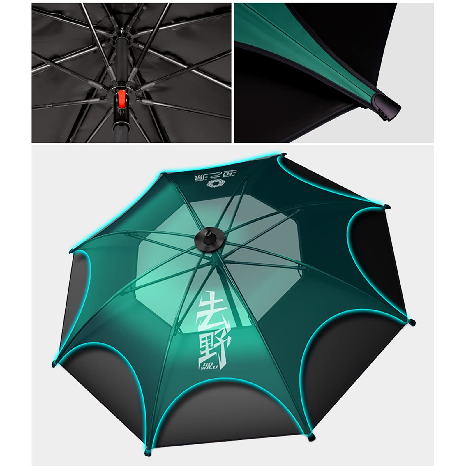 Ombrellone antivento resistente, ampio, regolabile a 360° con molla, asta telescopica girevole, impermeabile, trasmissione della luce nulla, ideale per pesca, giardino e spiaggia.