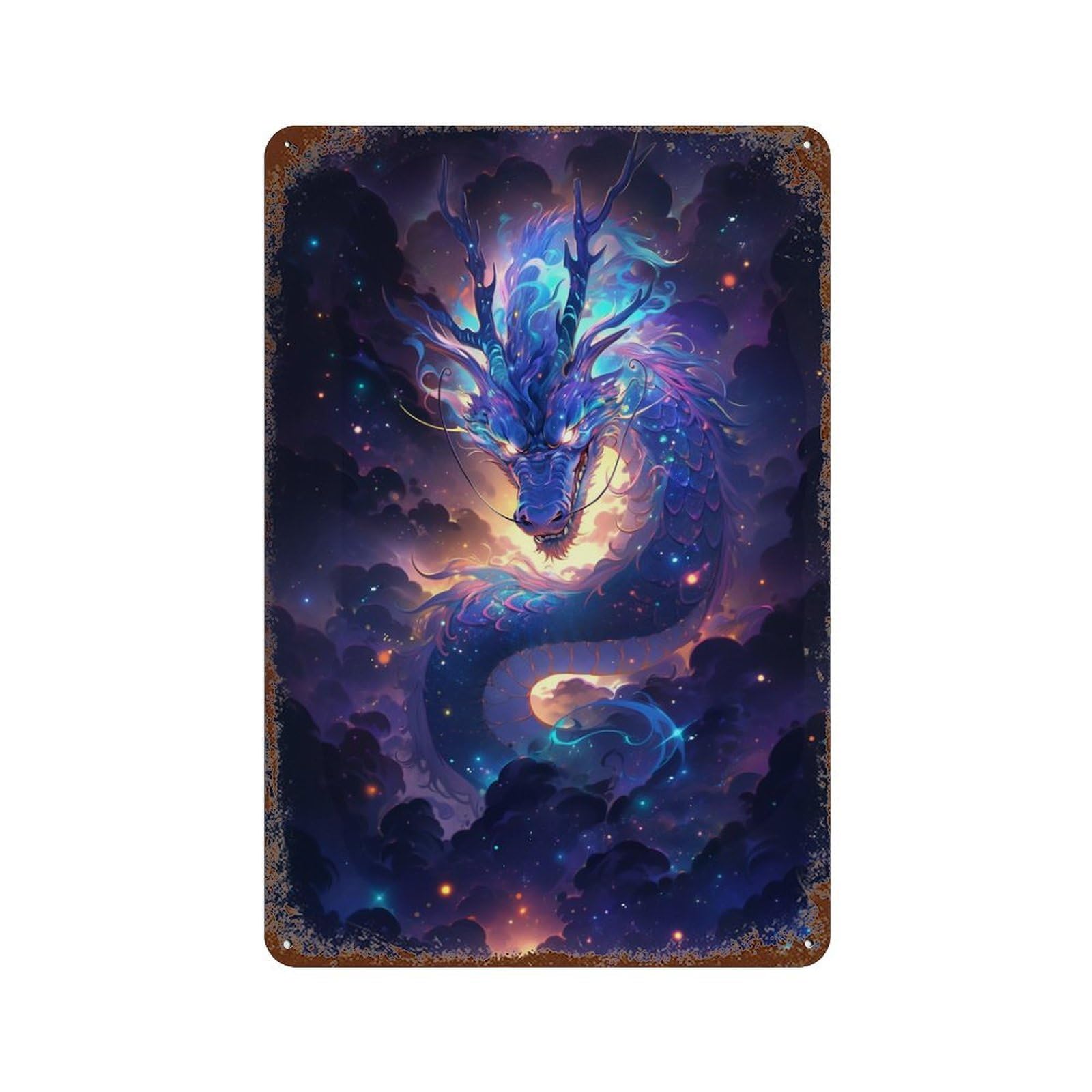 Decorative Tin Sign with Enchanted Celestial Dragon Artwork Design 11.8"x7.9", for Farmhouse, Kitchen And Entryway Decor, Old School Wall Decor