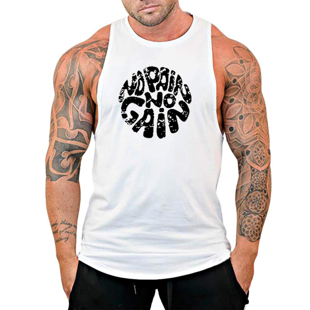 GYMLEADER Men's Gym Workout Stringer Tank Tops NO Pain NO GAIN Vest Bodybuilding Fitness Muscle Shirts