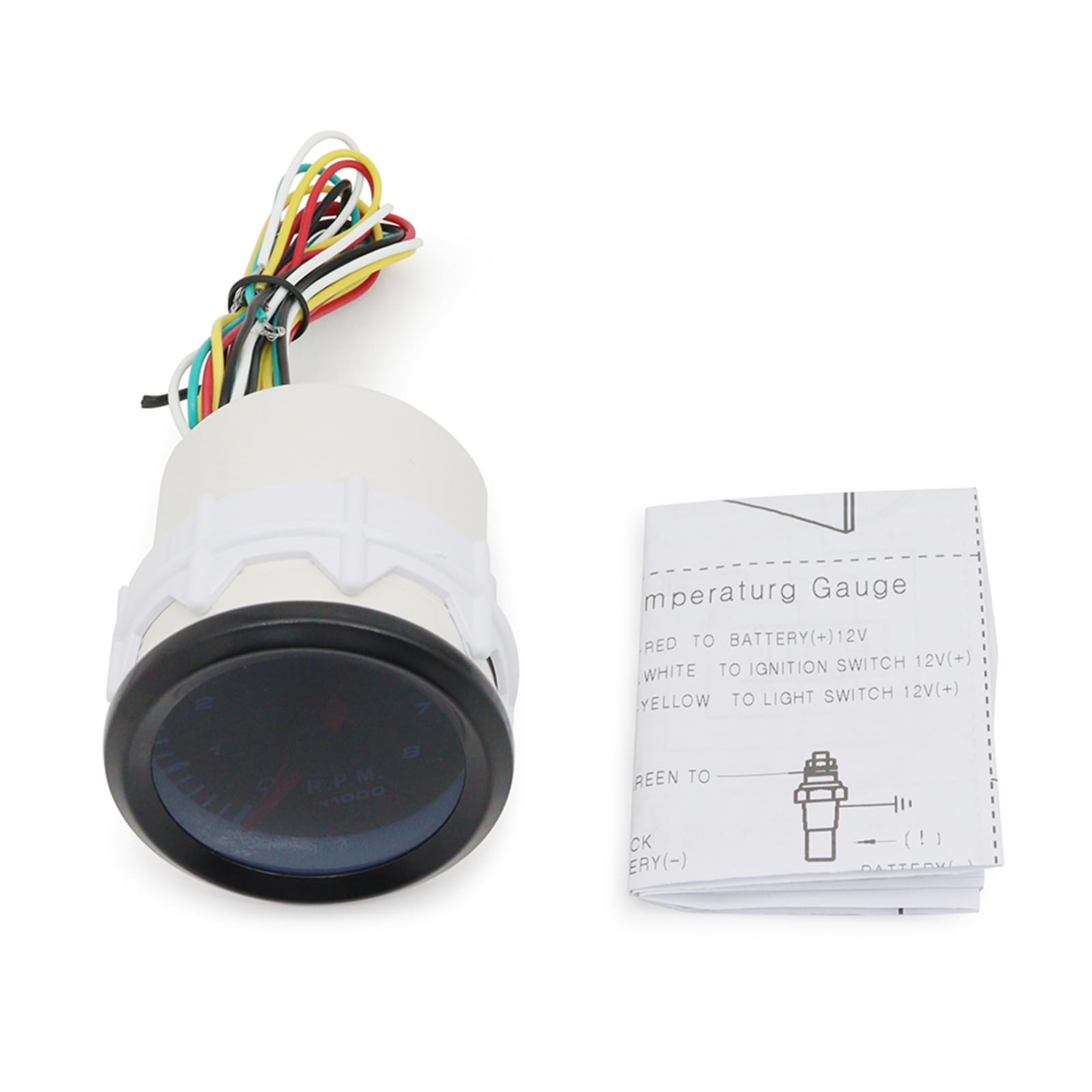 Shkalacar Tachymètre de Voiture, Compte Tour Voiture jauge de 8 000 TR/Min, diamètre de 55 mm, pour Moteur à Essence de 1 à 8 cylindres