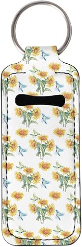 Girasol Diseño Retro Chapstick Holder Lipstick Sleeve Pouch Lip Balm Lip Gloss Tube Holder Gift for Women, Girasol y colibríes, Retro