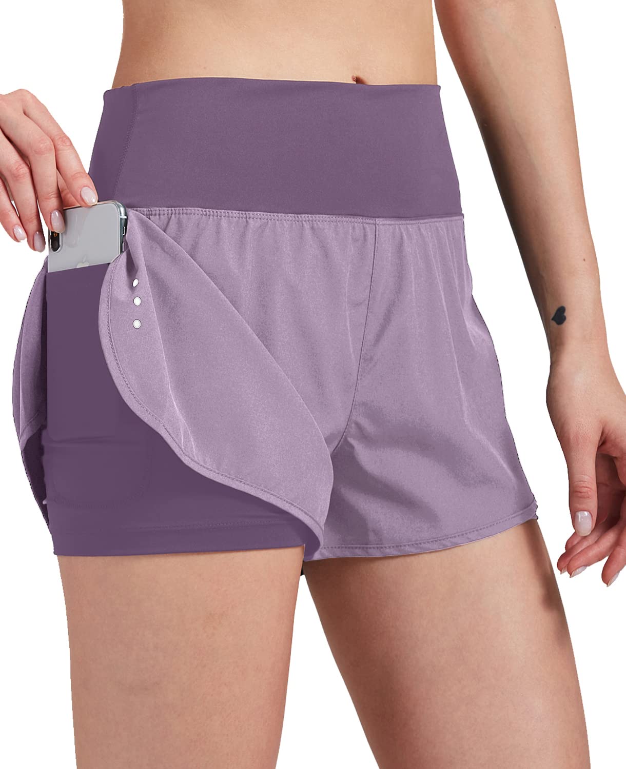 VIGVAN 2 in 1 Laufhose Damen Sport Shorts Sommer Kurze Hose Schnelltrocknend Fitness Yoga Shorts Gym Jogging Training Sporthose für Damen mit Taschen