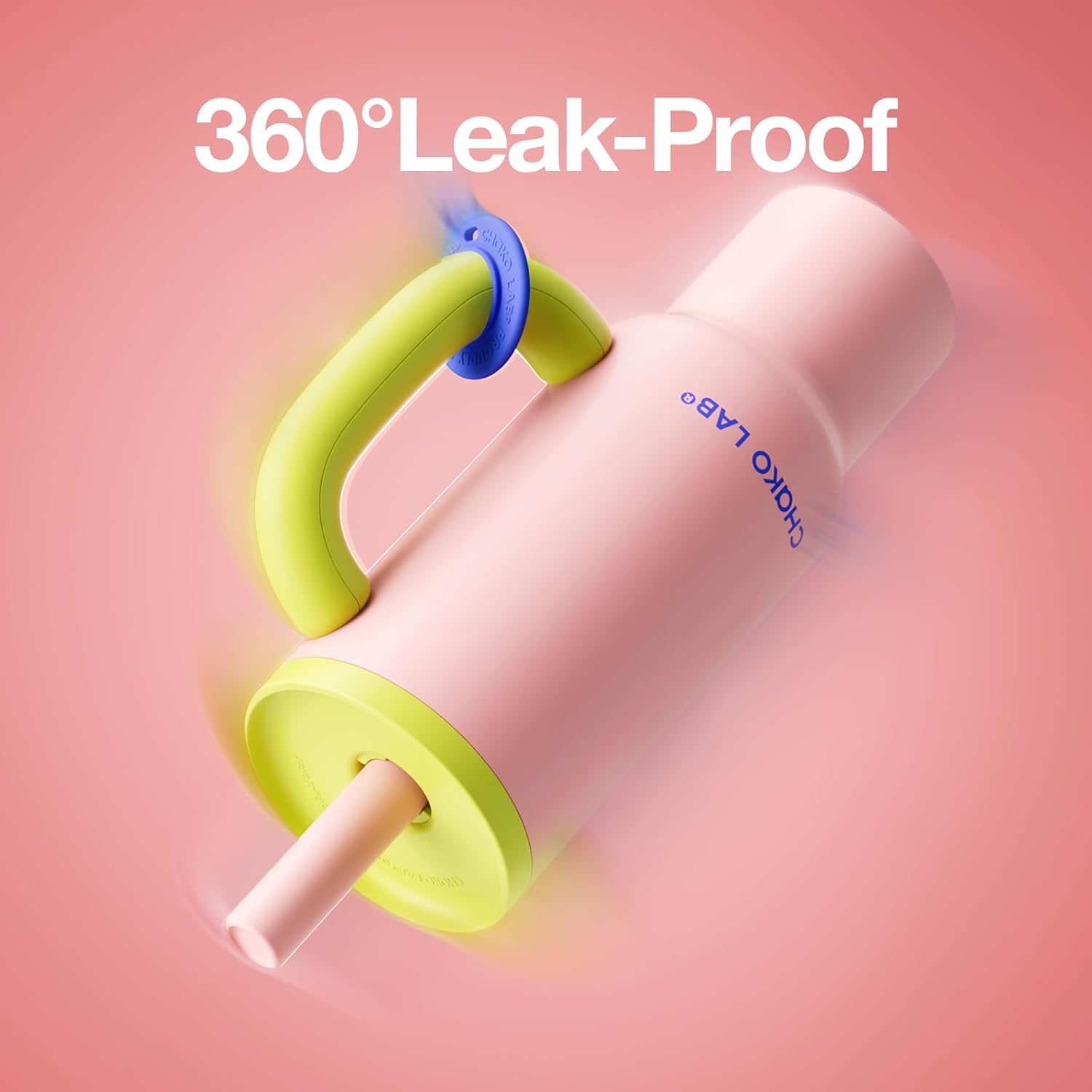 CHAKO LAB BaWang Insulated Stainless Steel Tumbler | Tumbler with Handle and Straw 33oz | Cup Holder Friendly for Travel | Leakproof Water Bottle | BPA-Free | 316 stainless steel liner| pink&green - Image 5