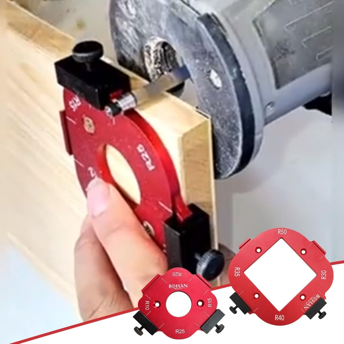 Gabari De Fraisage 4 En 1 Pour Défonceuse - 8 Rayons R10 à R50 - Alliage Aluminium - Lot De 2