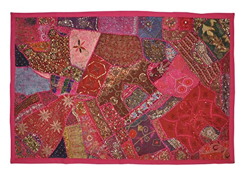 Hermoso diseño del remiendo colgante de pared con lentejuelas cuentas espejos Zari y hilo de seda boardado trabajo Glorafilia, 152 x 102 cm Cover