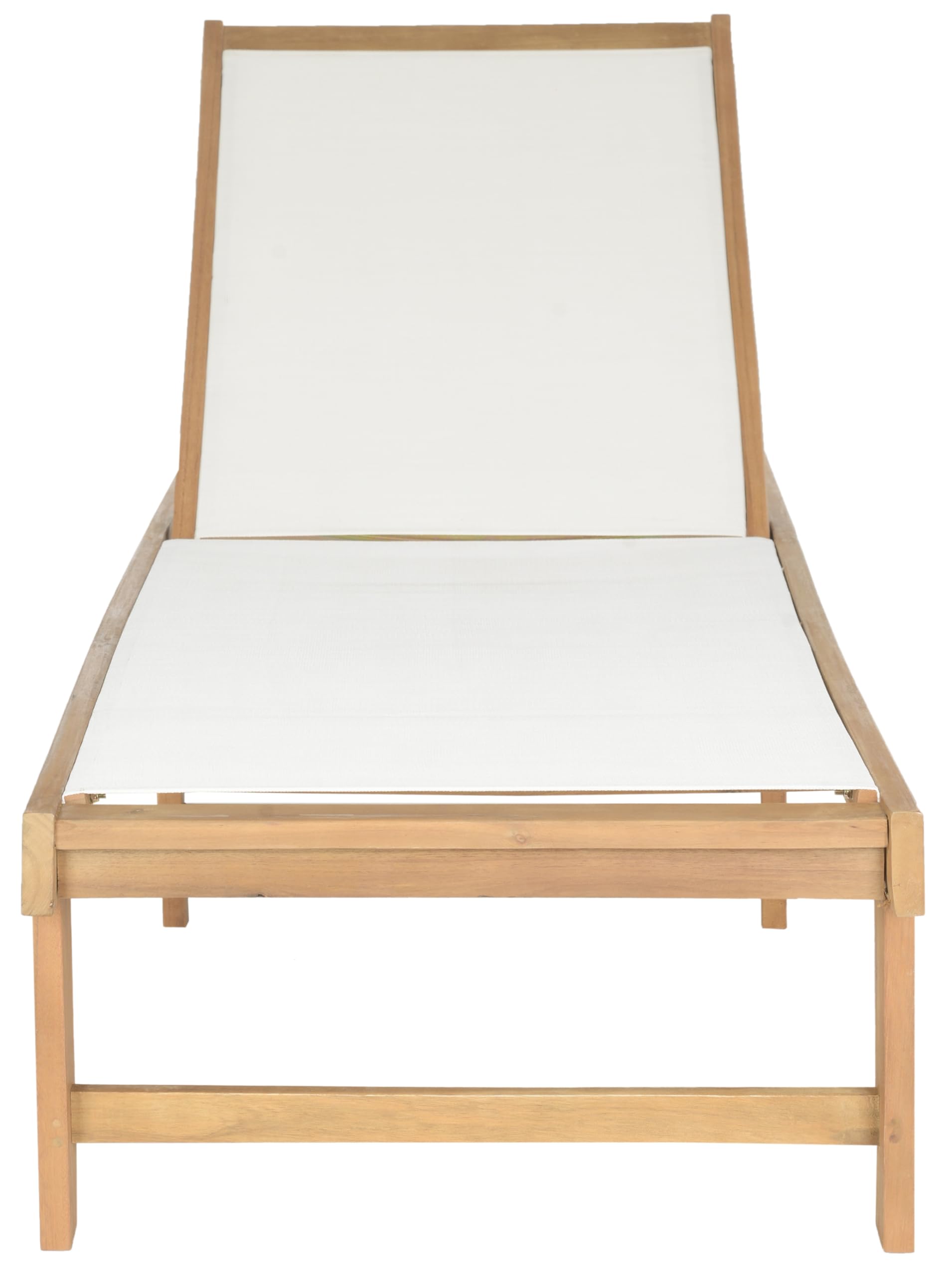 SAFAVIEH Outdoor Collection Manteca Brown Solid Wood/White Texline Fabric Adjustable Chaise Lounge Chair (PAT6708A)