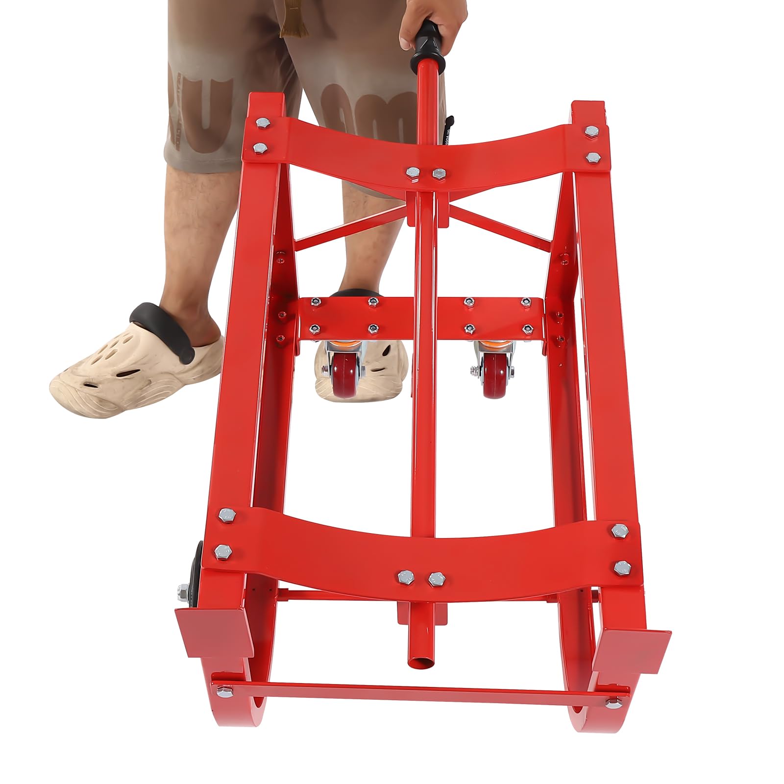 Supporto per fusti da 55 galloni, Rosso, Mobile, con Ruote, capacità 600 libbre, Robusto, per officine, fabbriche, Garage e Magazzini