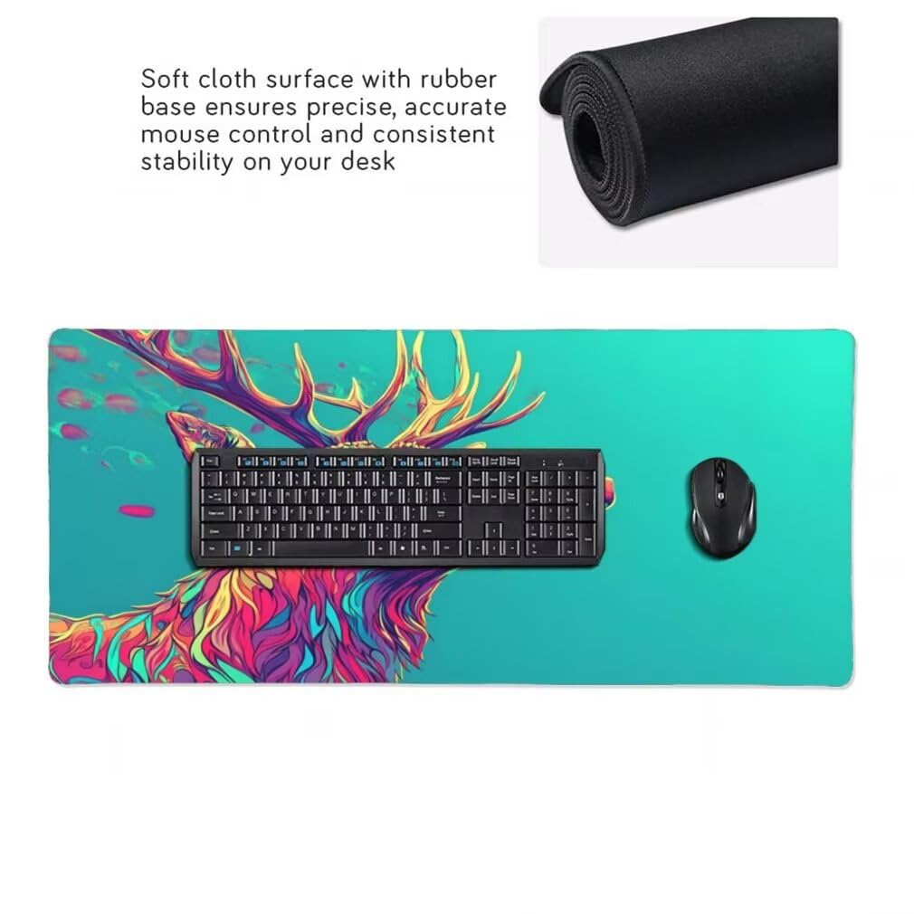 Alfombrilla Raton XXL 1000 x 500 x 3 mm, Mouse Pad Grande Gaming, Alfombrilla de Raton Verde Tapete Escritorio, Lavable Mousepad para Juegos Y Oficina, Impermeable y Antideslizante (Ciervo) -MP1593