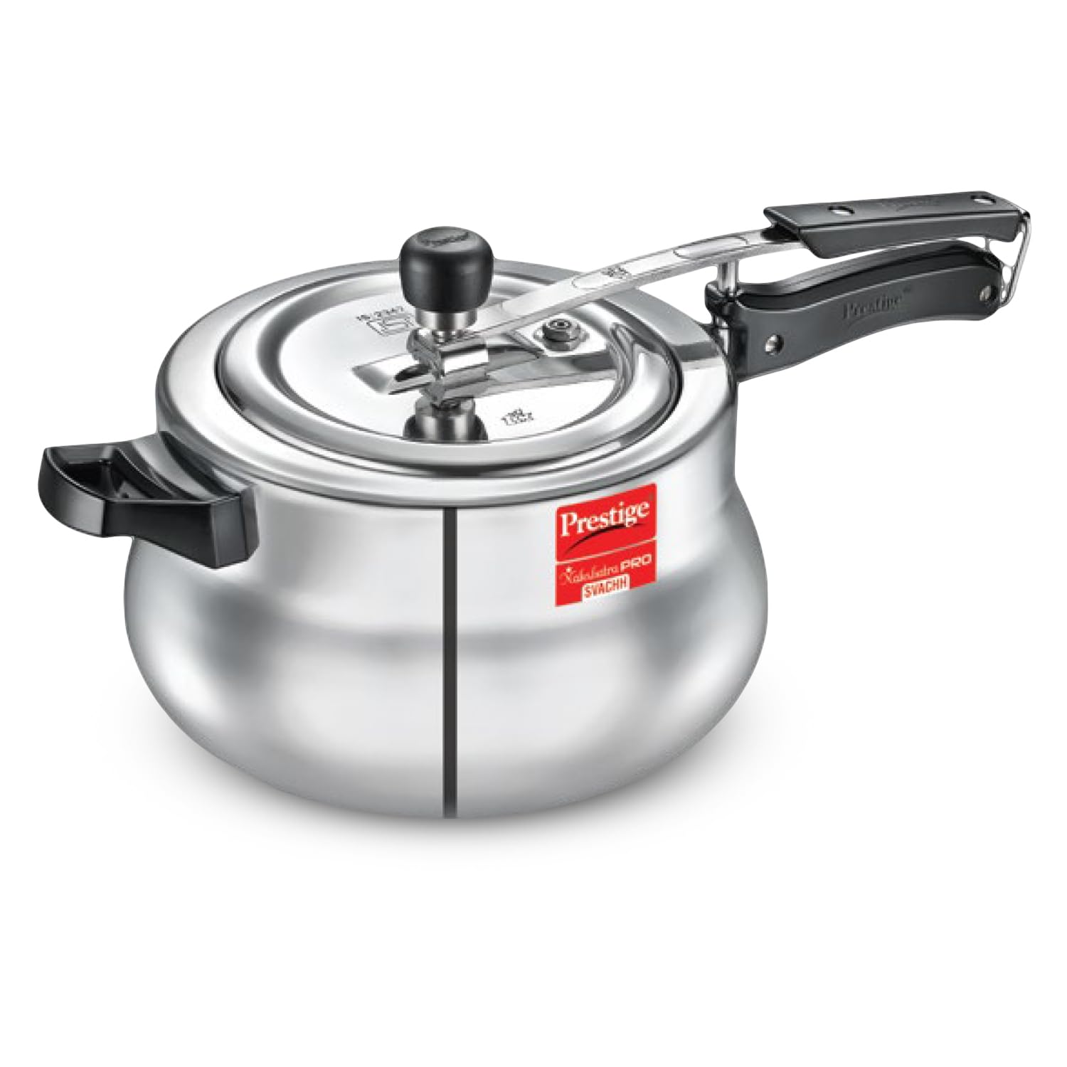 Prestige Nakshatra Pro Plus Svachh Aluminium Gas & Induction Compatible Spillage Control Inner Lid Pressure Cooker Handi 5L Silver-image-31