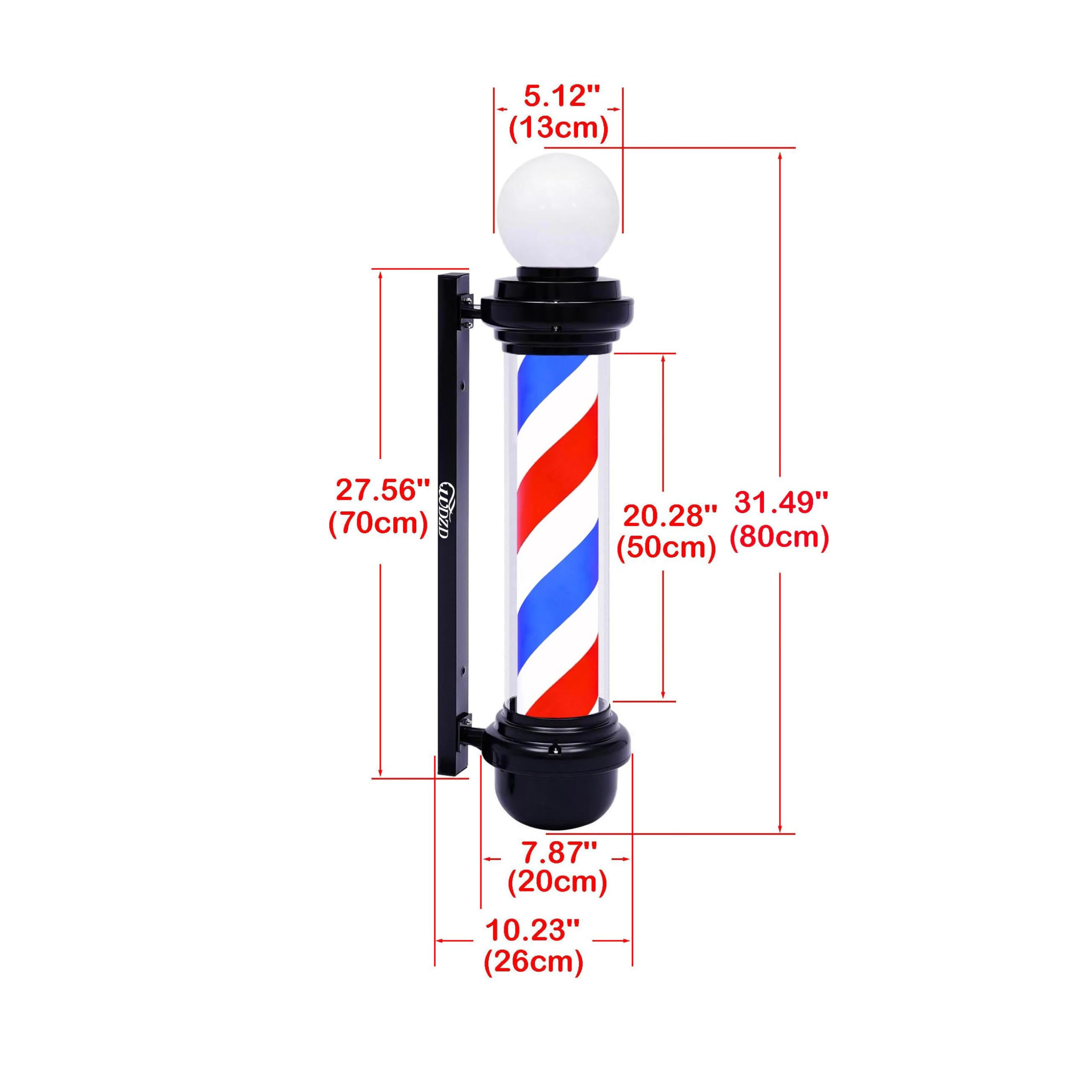 80 cm Rojo Blanco Azul Poste Barbero Barber Pole
