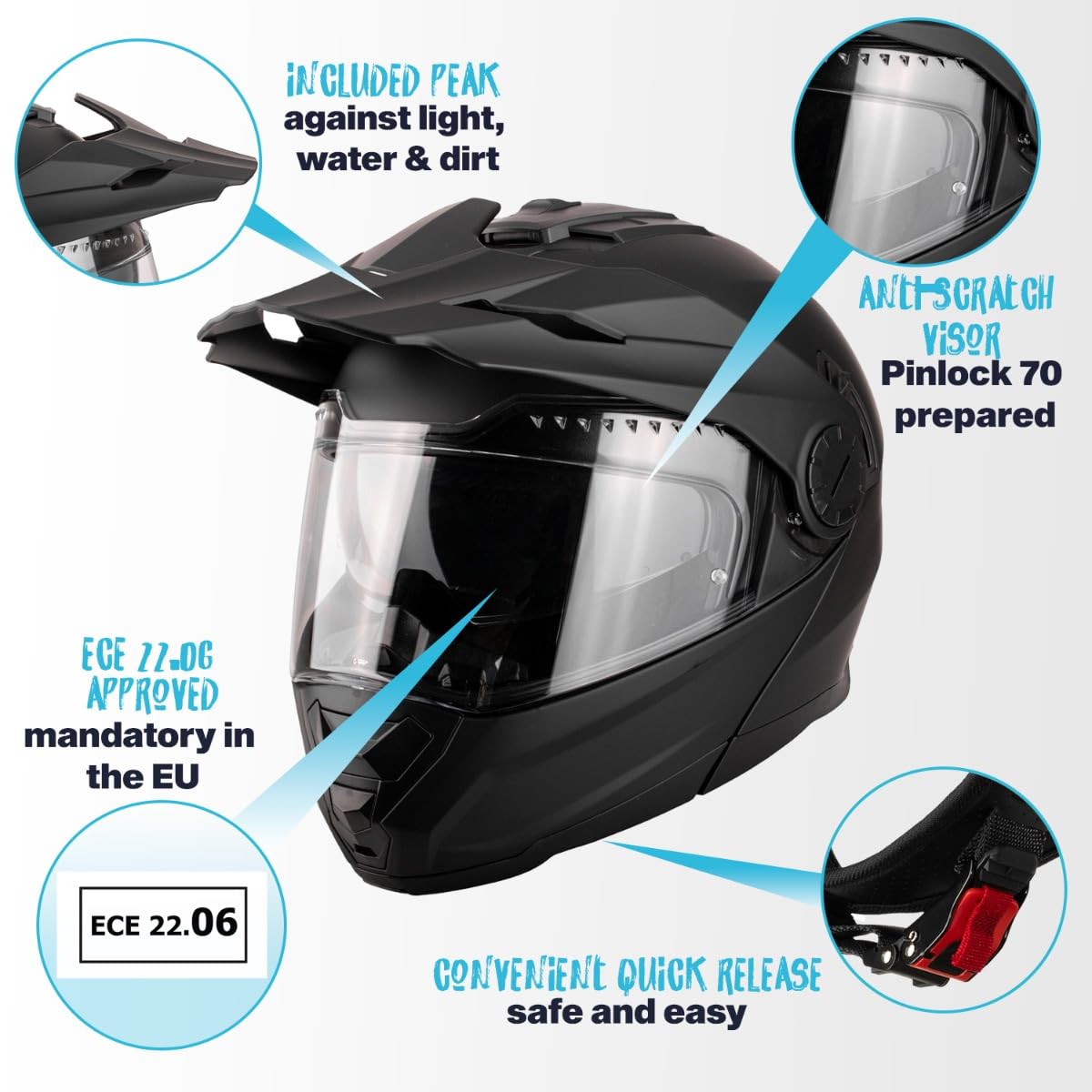 VINZ Prado Enduro Helm mit Sonnenblende | Klapphelm mit ECE 22.06 | Motorrad Helm Integralhelm Crosshelm | Motorradhelm Klappbar | In Gr. XS-XXL