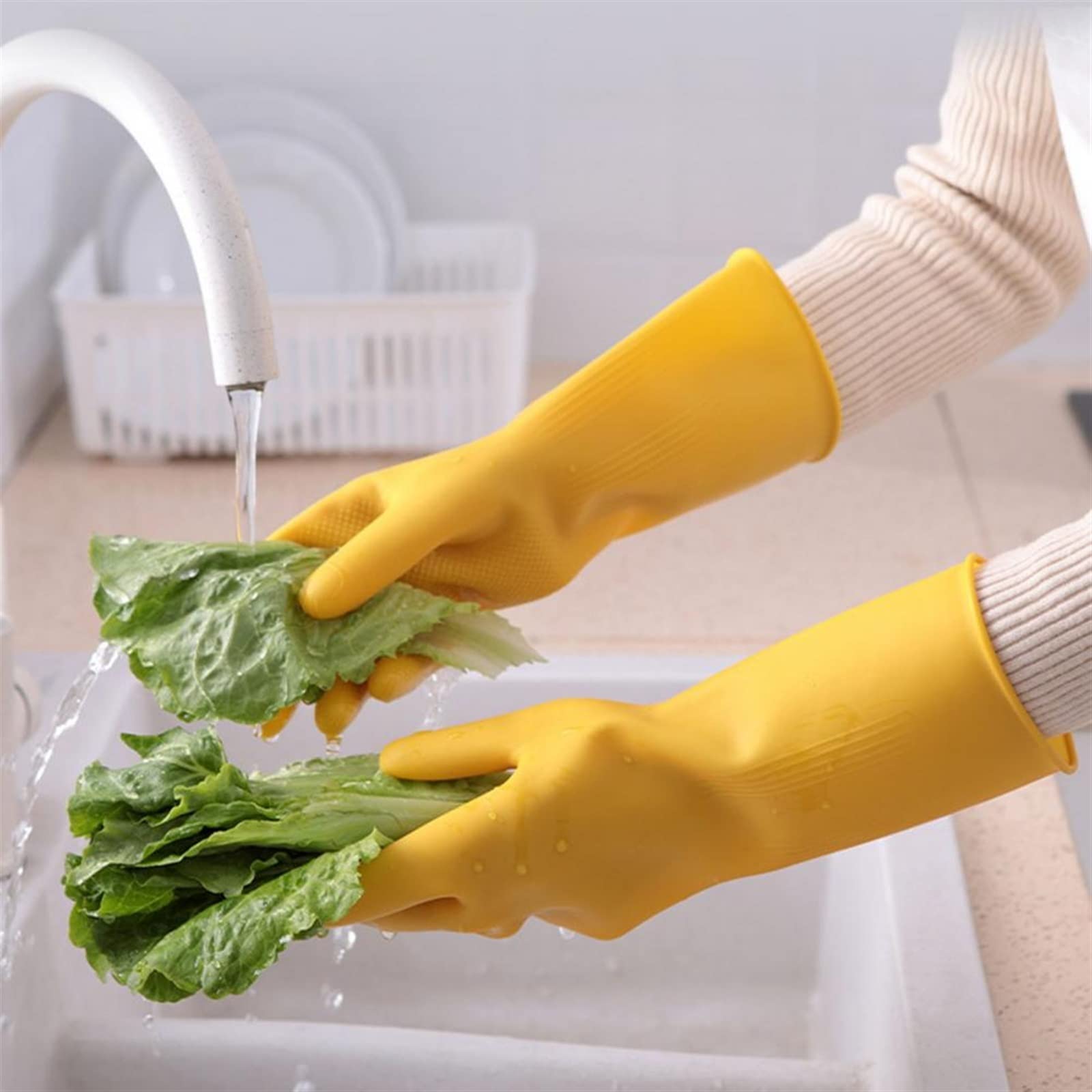 Guantes domésticos de lavado de caucho impermeable Kitchen Dish Washing Gloves Household Dishwashing Gloves For Washing Clothes For Dishes(Large)
