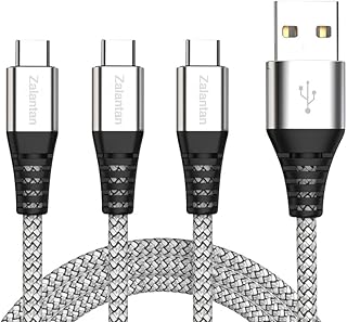 USB Type C Cable, 3Pack[1M+2M+2M] 3A Fast Charging Lead Cord for Samsung Galaxy S20 Plus Ultra A51 A71 A50 A21 A30 A41 A90 5G S10 S10E Xiaomi Redmi Note 8T 9 9S,Moto G7 G8 Power Play (Silver)