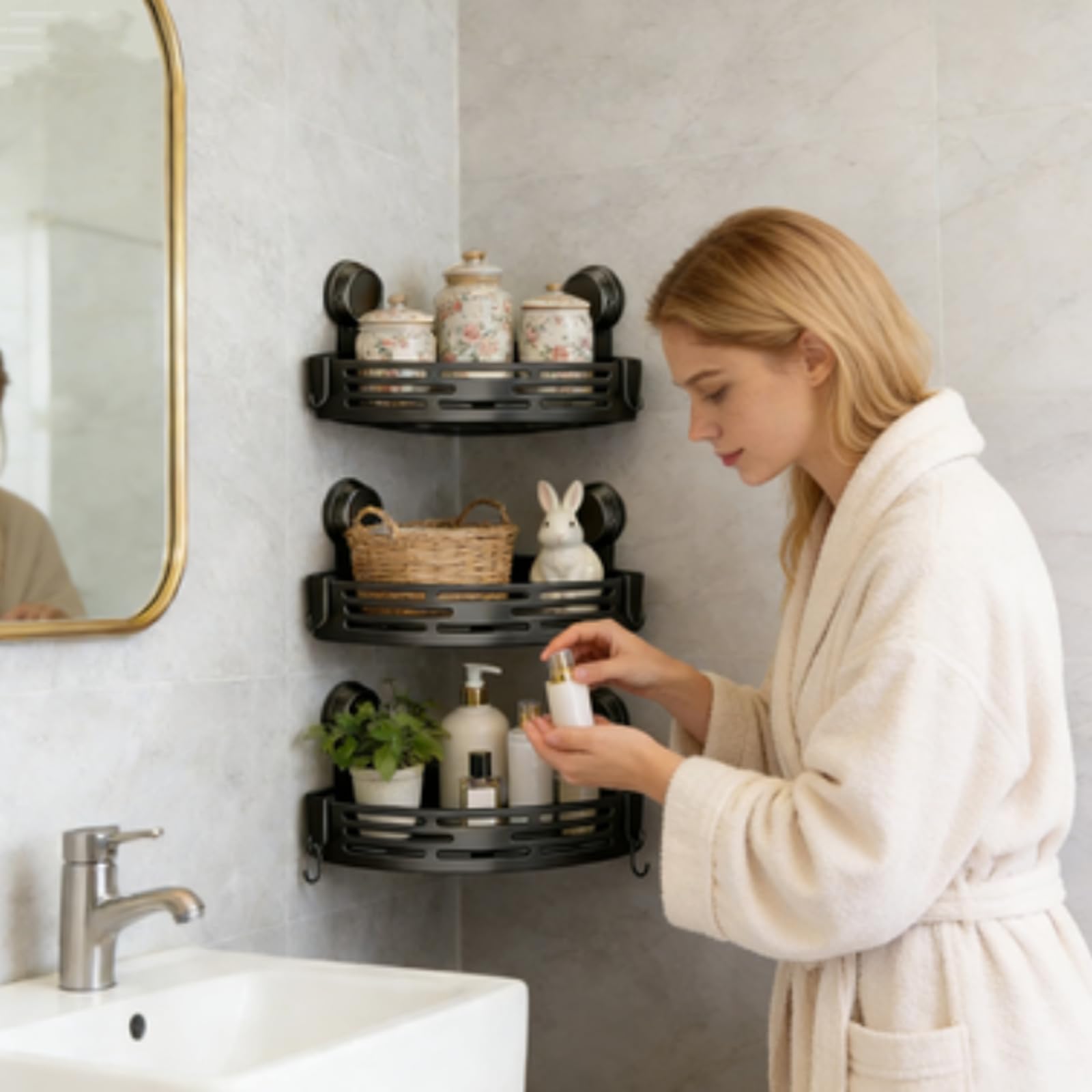 Mensola angolare triangolare aggiornata per doccia senza trapano, in alluminio, resistente, rimovibile, colore grigio, perfetto per bagni e docce
