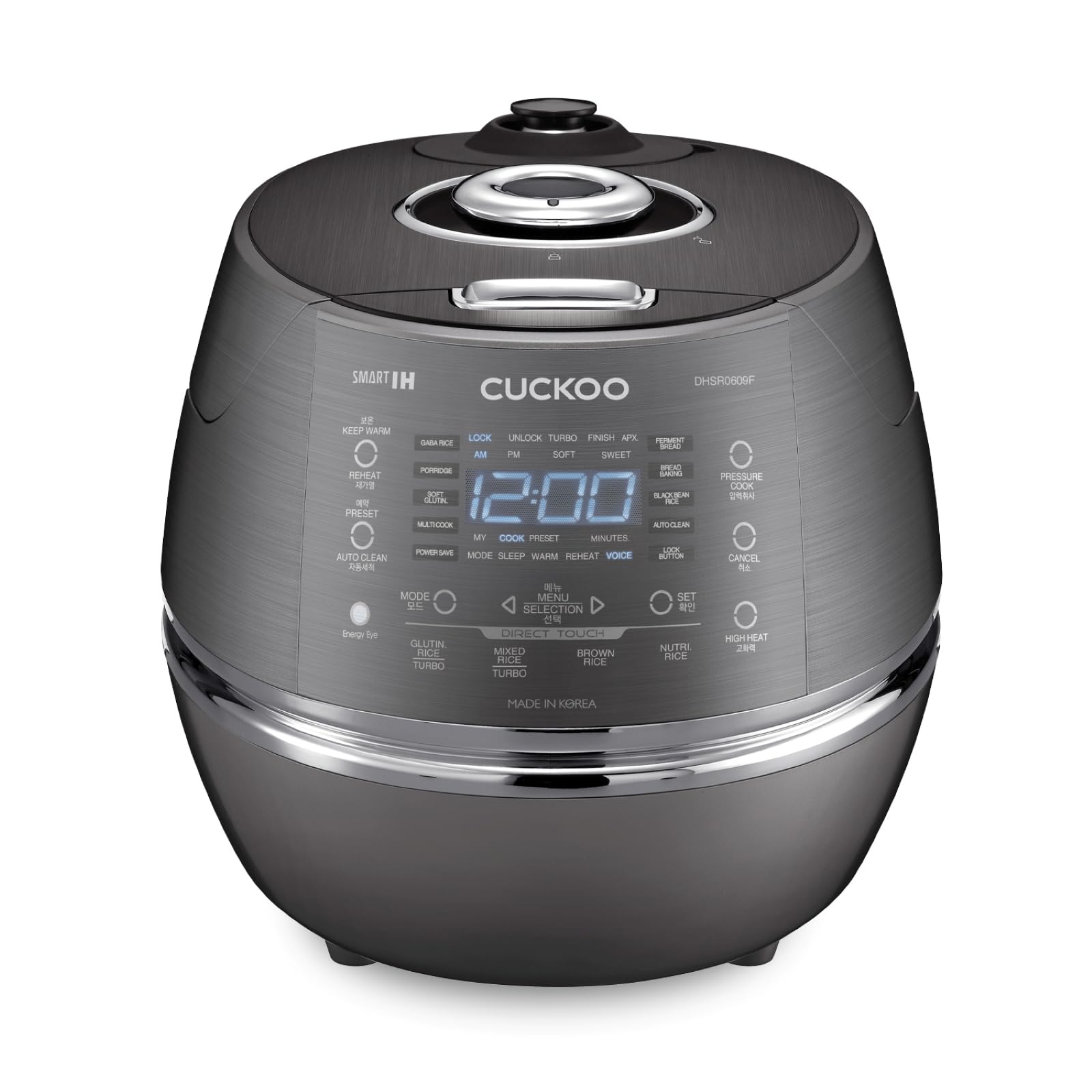 - CUCKOO High Pressure Rice Cooker 6-Cup Uncooked / 12-Cup Cooked with Induction Heating Technology, Versatile Rice Maker with 21 Menu Options and Steam Plate, Voice Guide, Dark Gray (CRP-DHSR0609FD)