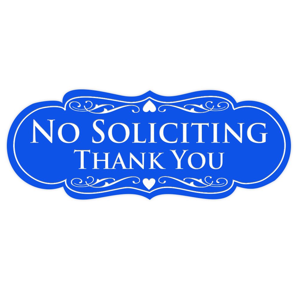 All Quality Designer No Soliciting Thank You Wall or Door Sign | Protect Your Privacy Sign with Easy Installation - Blue Small (1 Pack)