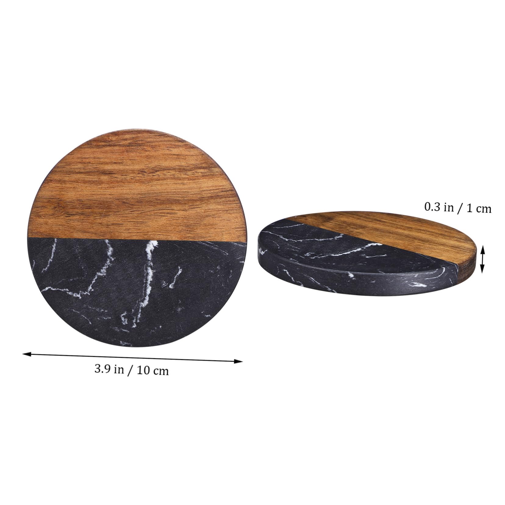 -Verres Ronds Rustiques 4 Pièces en Bois et Marbre, Antidérapants