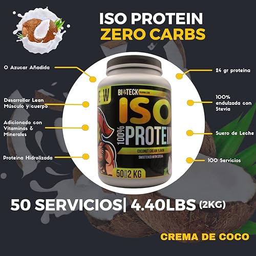 Miniatura 5 de BIOTECKPHARMA  Proteína ISO Sabor Crema de Coco... (Crema de Coco, 4.4 lbs)