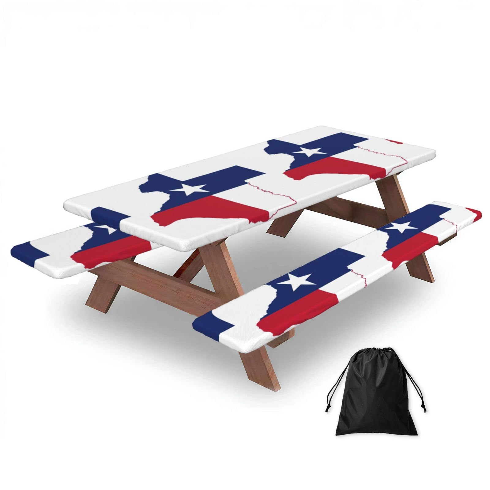 Zyjhyy Black Texas State Flag Map Print Party Table Covers With Bench Covers Set Of 3 Picnic Table Cloth Wipe Clean For Garden Camping