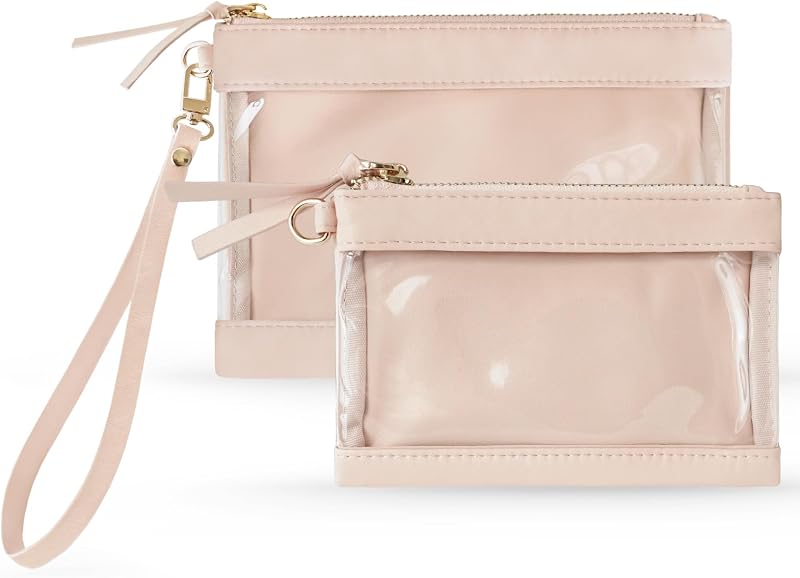 Necessaire transparente Popvibe para maquiagem e viagem, pequena e média, 2 unidades, rosa nude