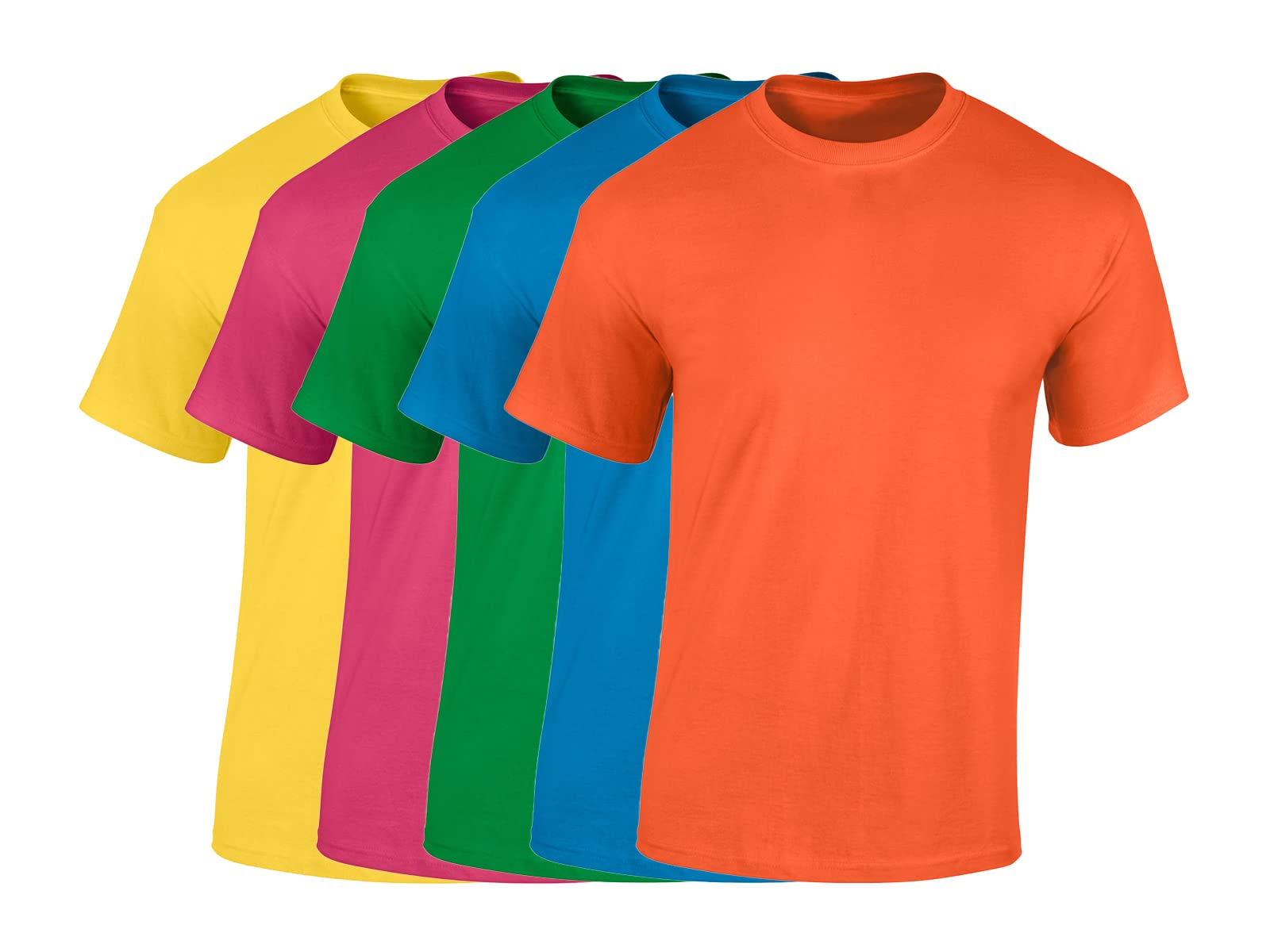 COOZO Mens Heavy Cotton Pack of 5 T-Shirts - Daisy/Heliconia/Irish Green/Orange/Sapphire - M