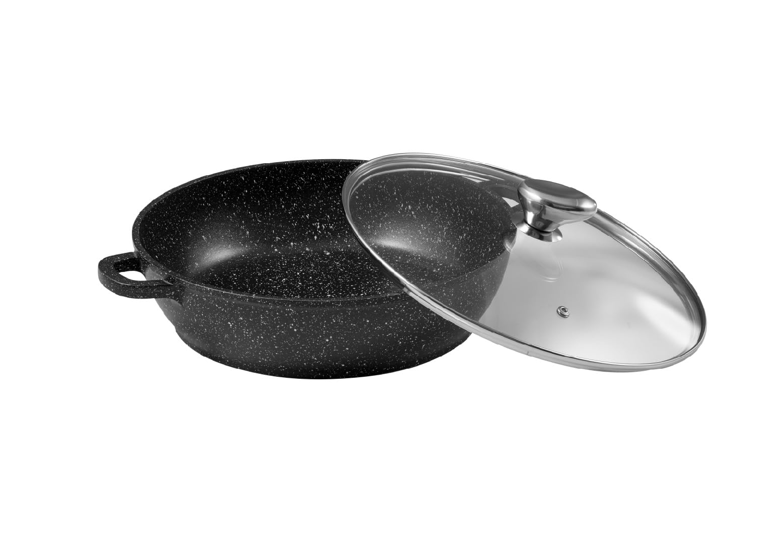 Pradel Excellence - PCUI001016 - Mijoteuse Fonte d'Aluminium Premium Ø28cm, Couvercle Verre - Revêtement Anti-Adhésif Façon Pierre - Poignée Amovible - Tout Feu, Noir