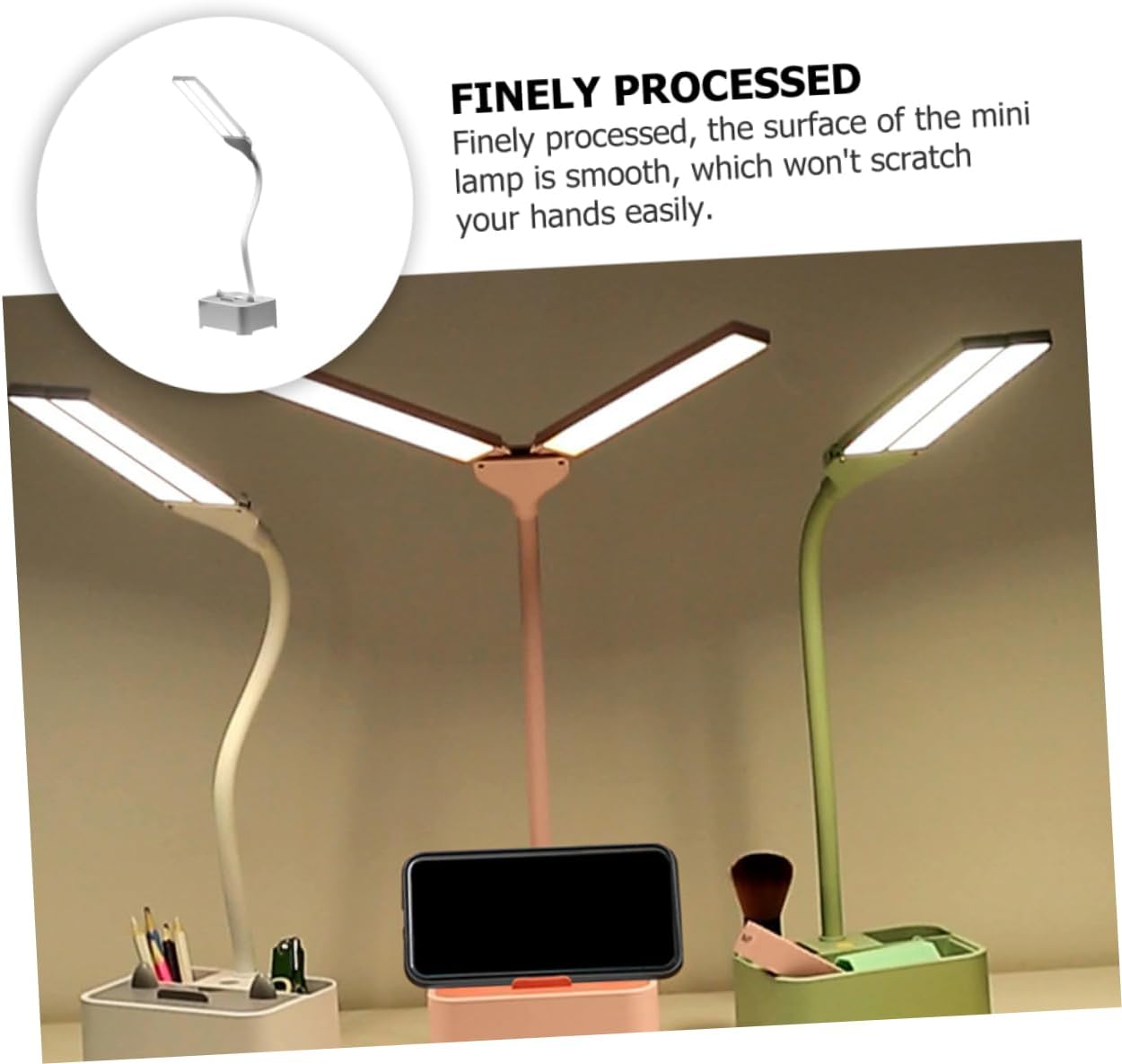 Double Heads Desk Light USB Rechargeable Table Lamp Phone Stand Eye Protection Book Reading Light for Students Portable 2-in-1 Design for Home Office and Night Reading