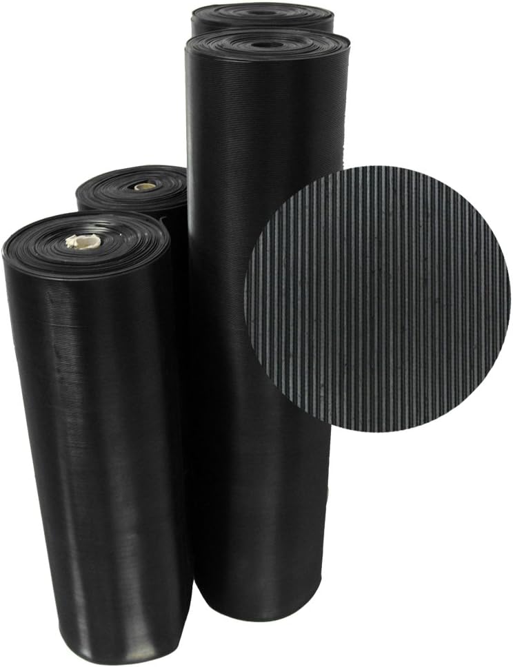 03_167_W_FR_10 Fine Rib Corrugated Rubber Floor Mats, 1/8" Thick x 3' x 10' Runners, Black