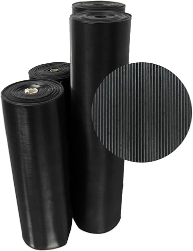 Tapete de goma acanalada Fine Rib. Tapetes de riel de 18 pulgada de espesor x 36 pulgadas de ancho. Color negro. Varias longitudes, Negro, 1