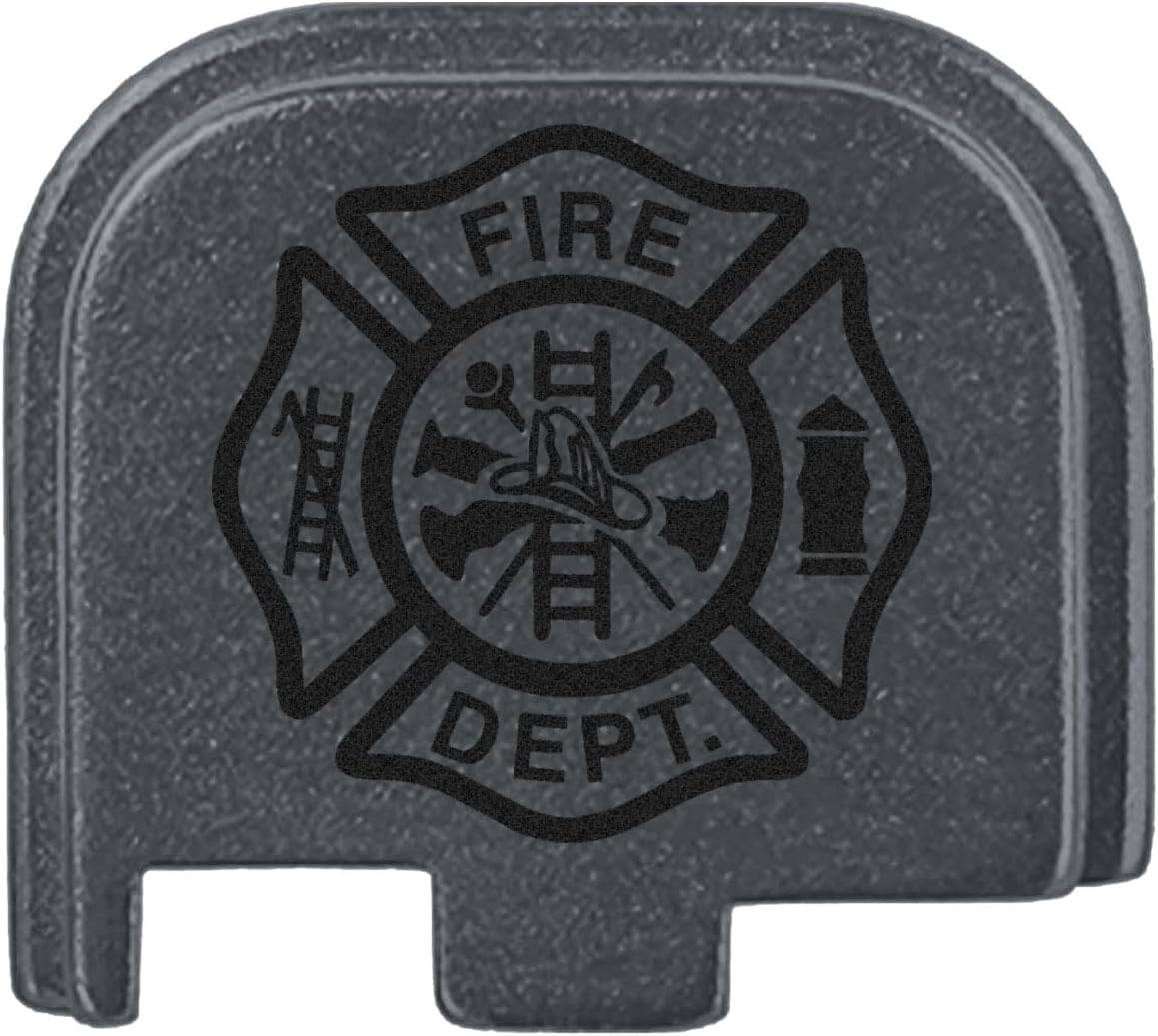 NDZ Performance Slide Cover Back Plate for Glock 43 43X 48 & PSA Dagger Micro – Aluminum Upgrade with Black Engraving – Fire Department Emblem – Gray