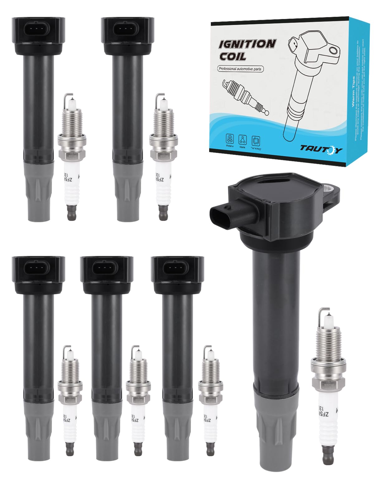 6PCS TECHIE Ignition Coil Pack C1791,UF648,2505-484816 & Iridium Spark Plugs Fit for Chrysler 200 3.6L Town & Country for 2011-2016 Dodge Avenger Challenger Charger Durango Grand Caravan Journey for