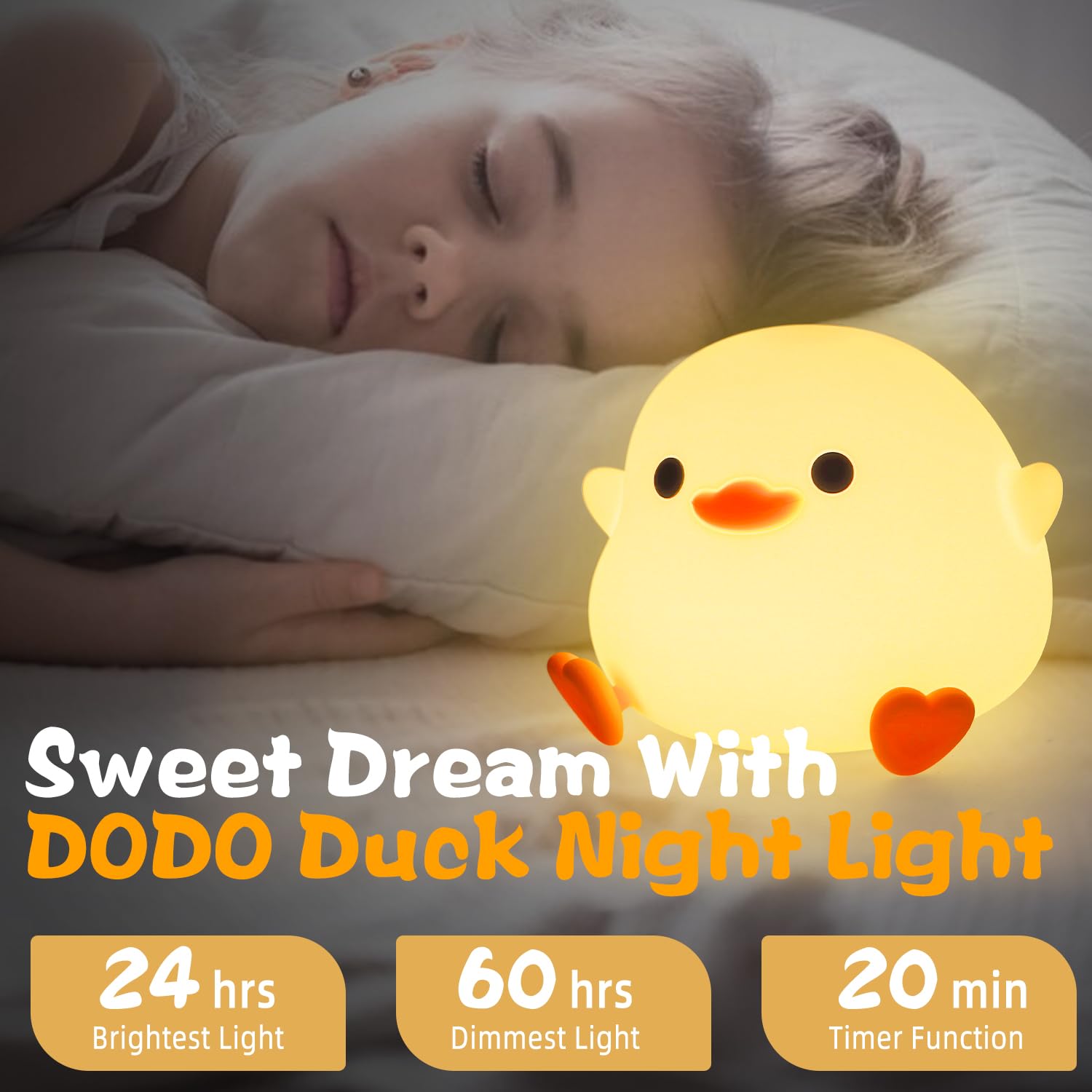 Luce Notturna Bambini, Lampada Anatra Bambini Carina LED,Luce notturna per animali dimmerabile, Luce notturna per allattamento con timer Luce notturna adatta per la decorazione della stanza Regali