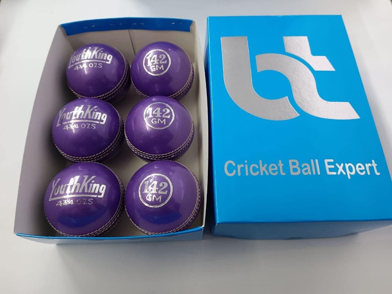 BT Violet color 142g Cricket Ball Pack of 6 Genuine Leather Cricket