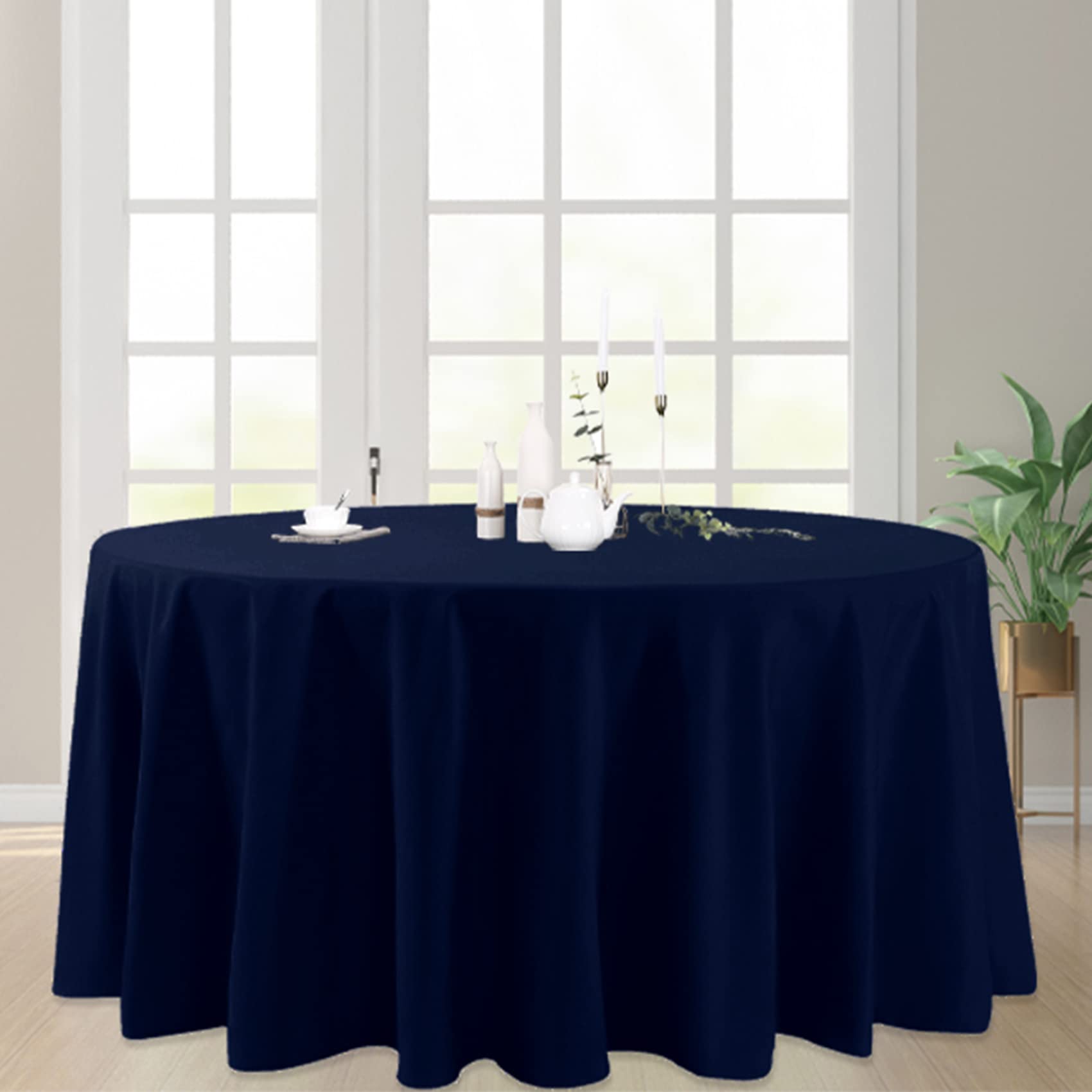 luccido 6 Pack Round Tablecloth 120 Inches Navy Table Cloth Stain and Wrinkle Resistant Washable Polyester Fabric Table Cover for Party, Wedding and Banquet Decoration