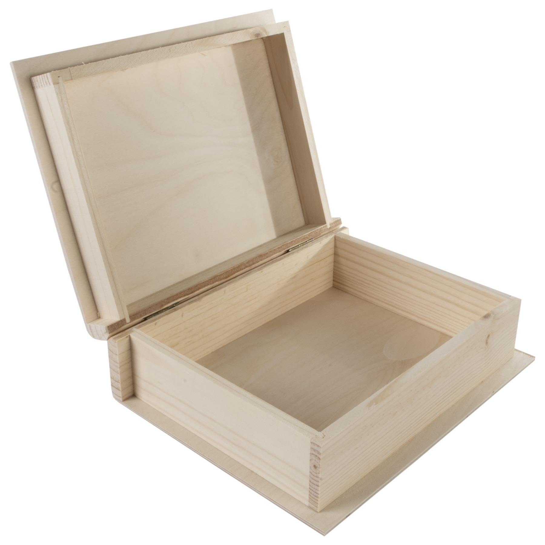 WooDeeDoo Deep Wooden Book Shaped Storage Box – Large Decorative Keepsake Gift Case for Crafts Jewellery Letters Photos Accessories DIY Projects Unfinished Pine Wood – 24.5 x 19 x 8 cm