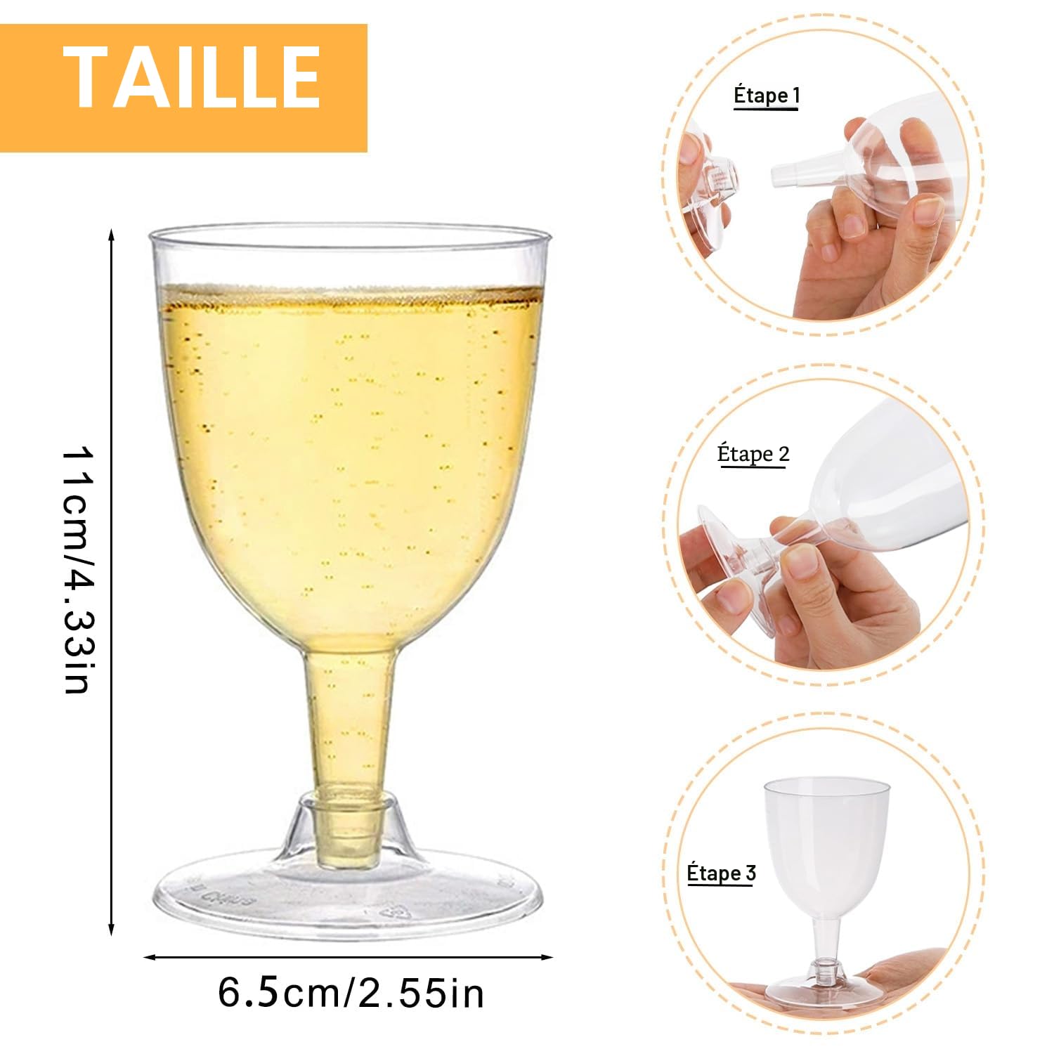 20pcs Verre à Pied Plastique, Réutilisable - Transparent (11 x 6,5cm) pour Mariages, Anniversaires, Fêtes, Pique-Nique, Camping