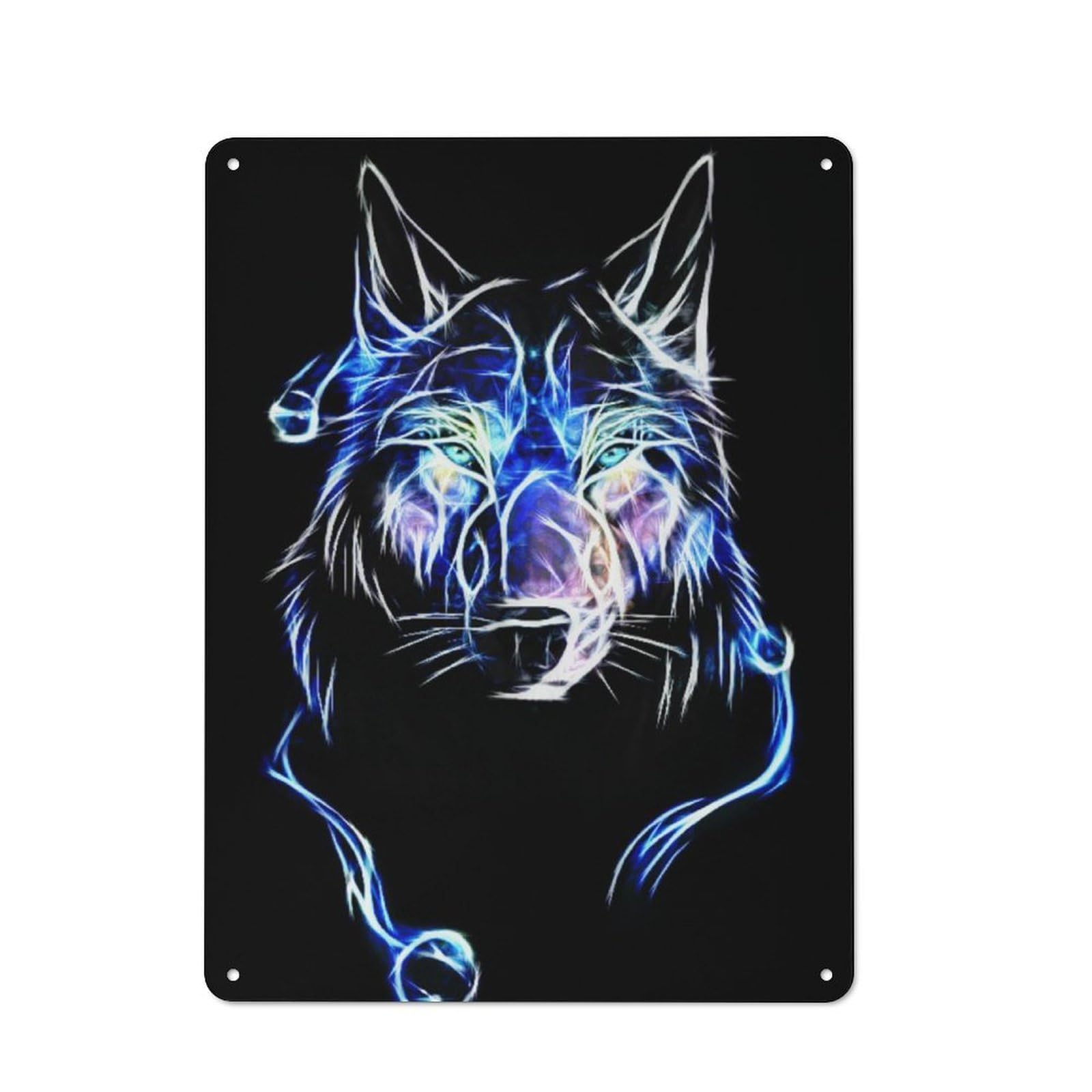 Rustic Metal Sign with Wolf Fractal Design 40x30cm, Farmhouse Farmhouse Wall Decor for Dining Room, Cafe, Entryway Or Family Room
