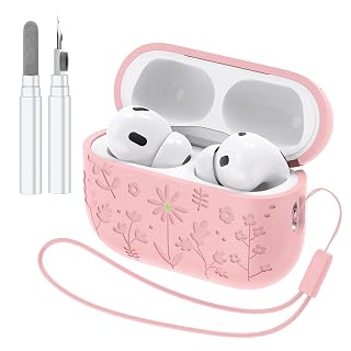 Compatible with AirPods Pro 2 Case USB C, Flower Engraved Cute Silicone Protective Case Cover for Airpods Pro 2nd Generation with Cleaner Kit and Lanyard for Women Girls (Pink) - Amazon product rated Grade A