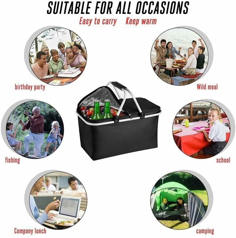 Familienausflug 30L Faltbarer Picknick-Camping-Korb Isolierter Einkaufskühler Heim-Aufbewahrungskorb Korb-Beutel-Box Picknickplatz(Rood)